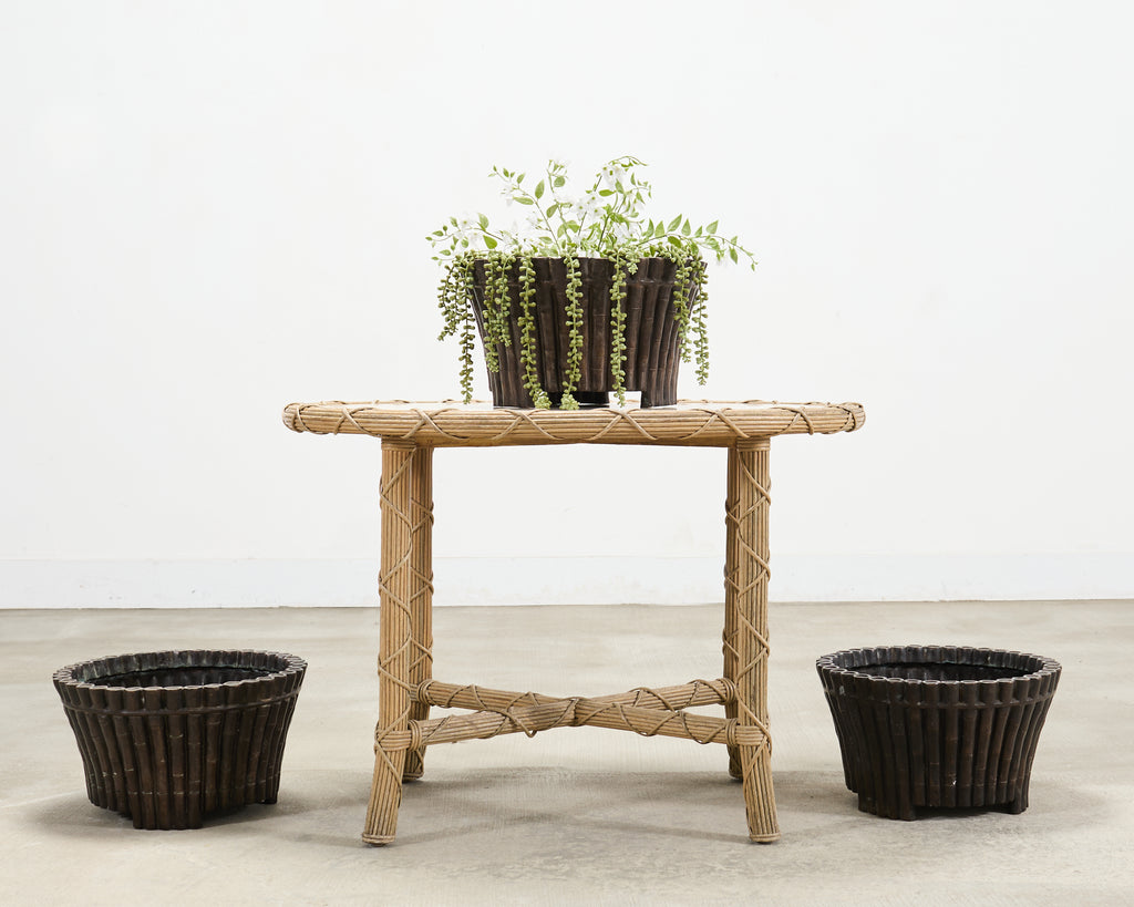 Set of Three Bronzed Faux-Bamboo Jardinières or Planters