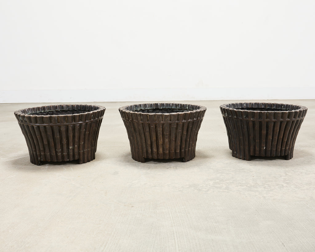 Set of Three Bronzed Faux-Bamboo Jardinières or Planters