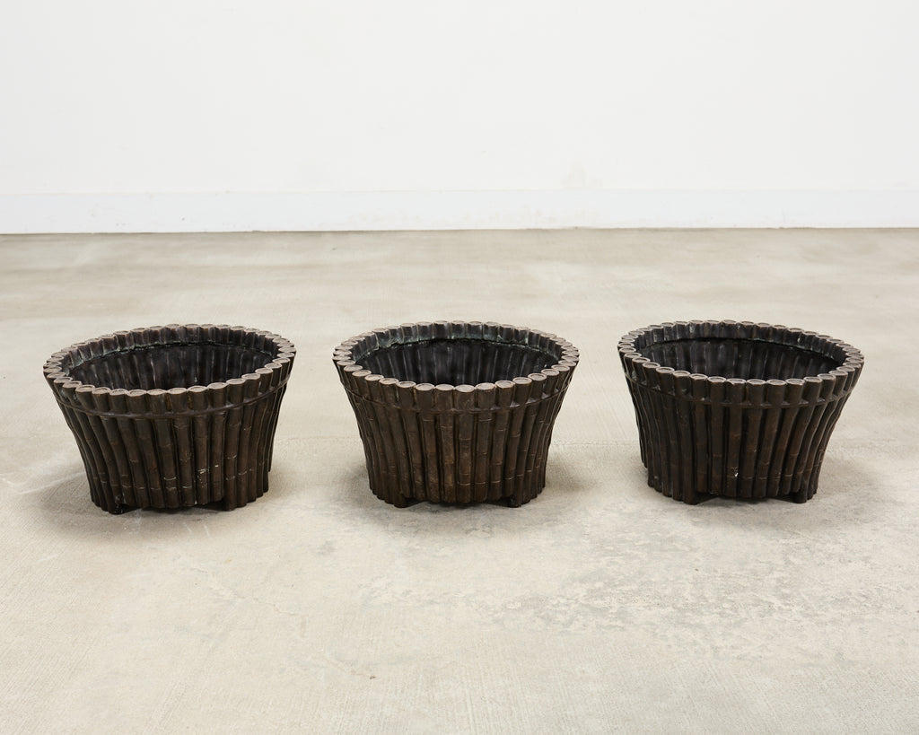 Set of Three Bronzed Faux-Bamboo Jardinières or Planters