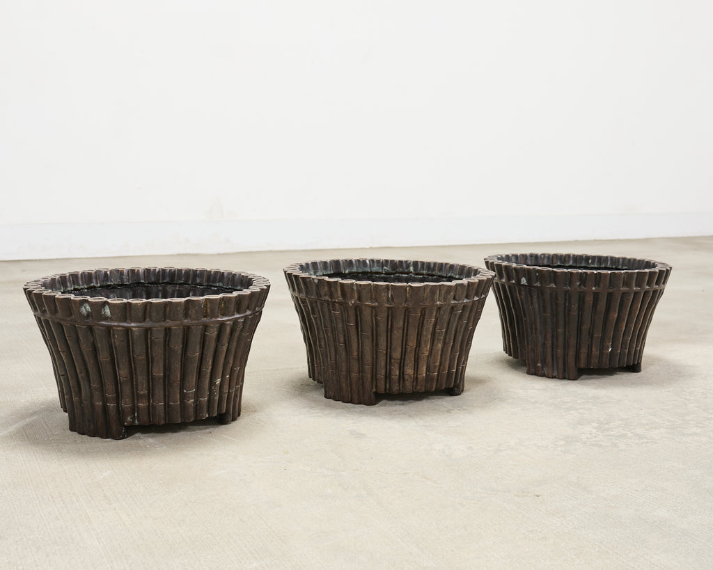 Set of Three Bronzed Faux-Bamboo Jardinières or Planters
