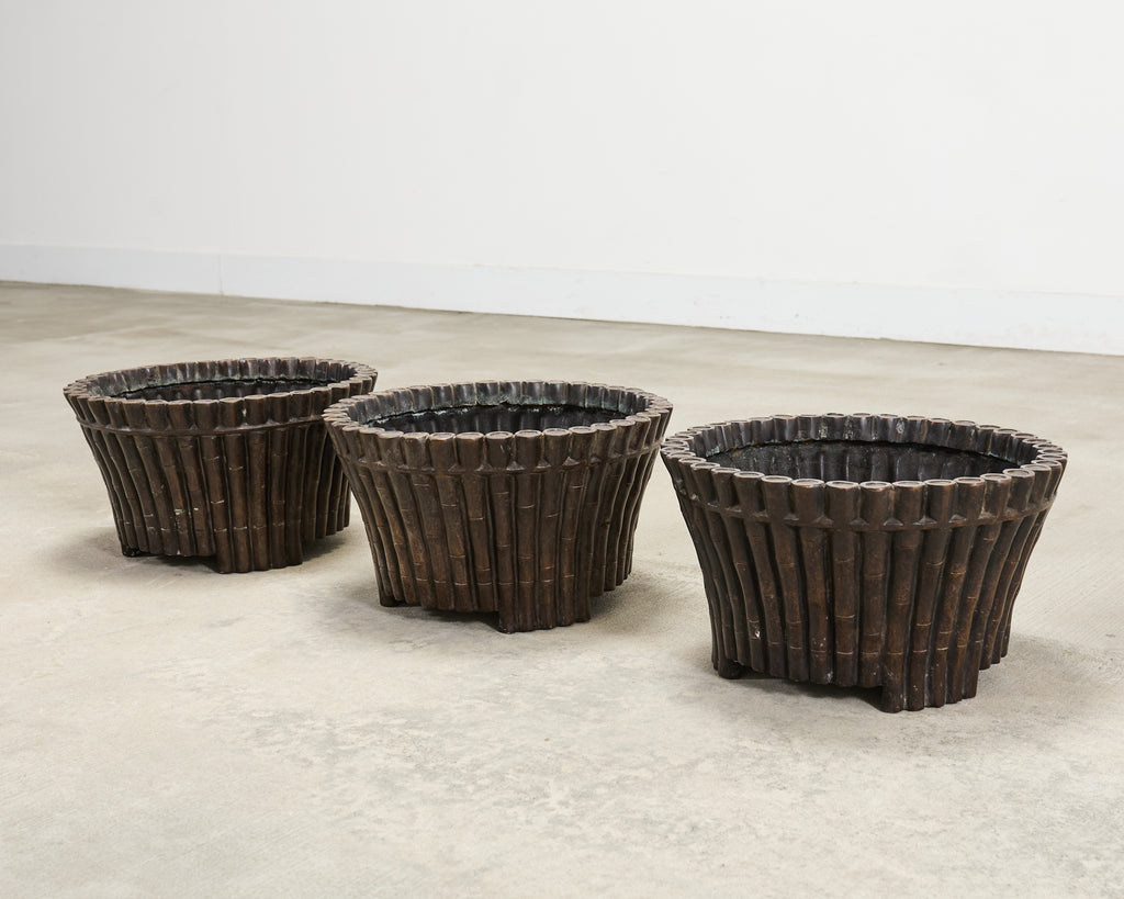Set of Three Bronzed Faux-Bamboo Jardinières or Planters