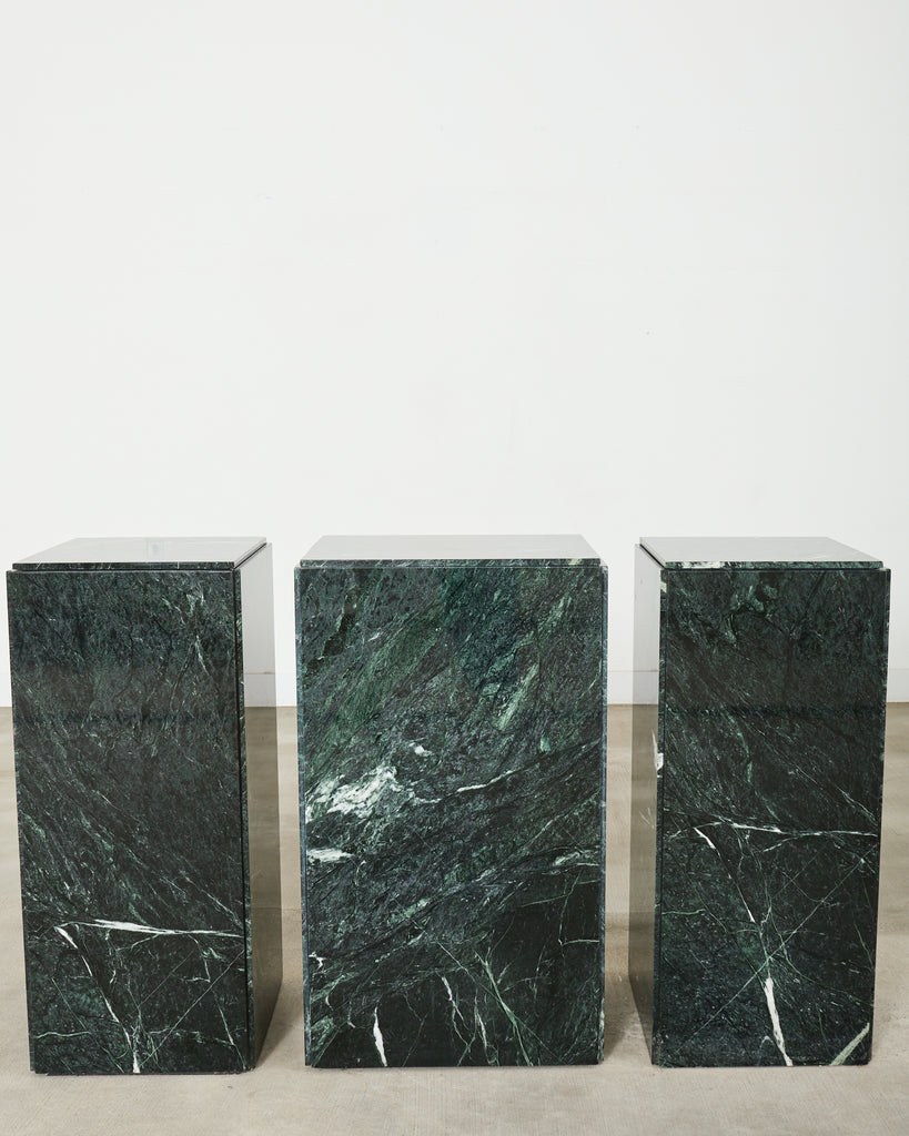 Trio of Italian Verdi Alpi Marble Pedestal Stands 41"h