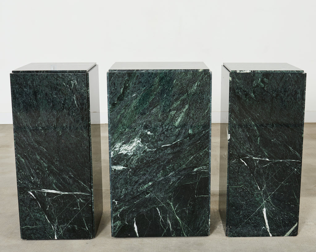 Trio of Italian Verdi Alpi Marble Pedestal Stands 41"h