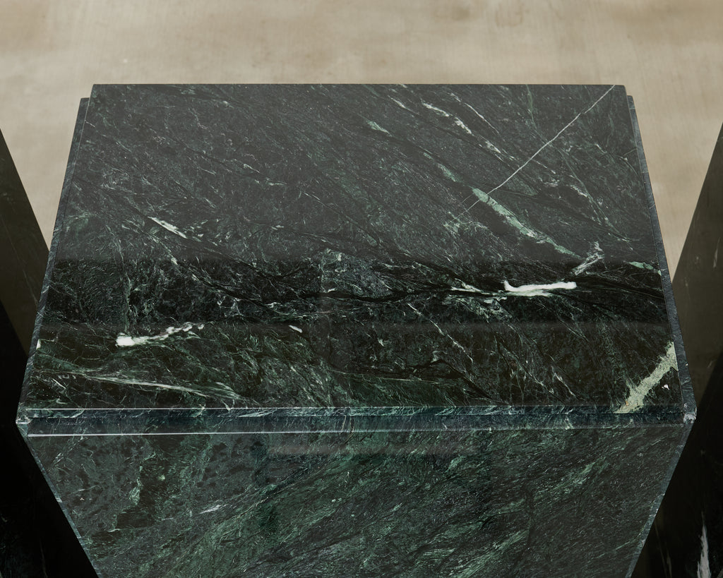 Trio of Italian Verdi Alpi Marble Pedestal Stands 41"h
