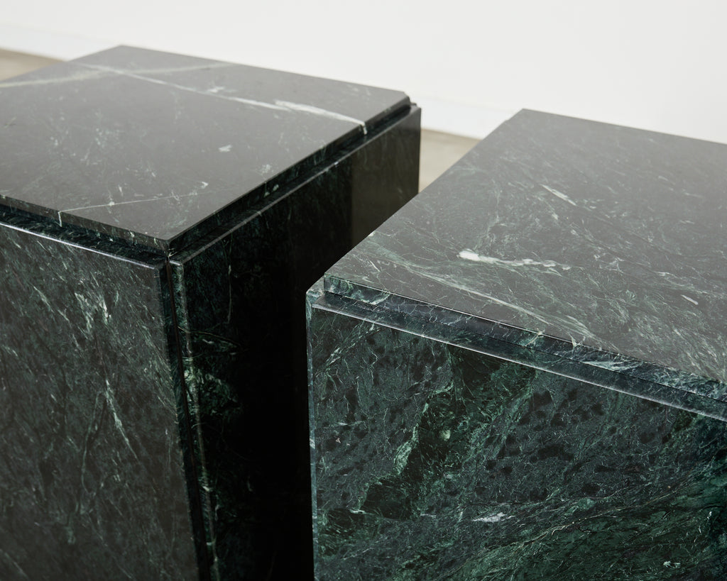Trio of Italian Verdi Alpi Marble Pedestal Stands 41"h