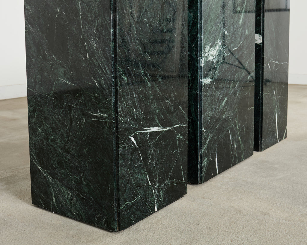 Trio of Italian Verdi Alpi Marble Pedestal Stands 41"h