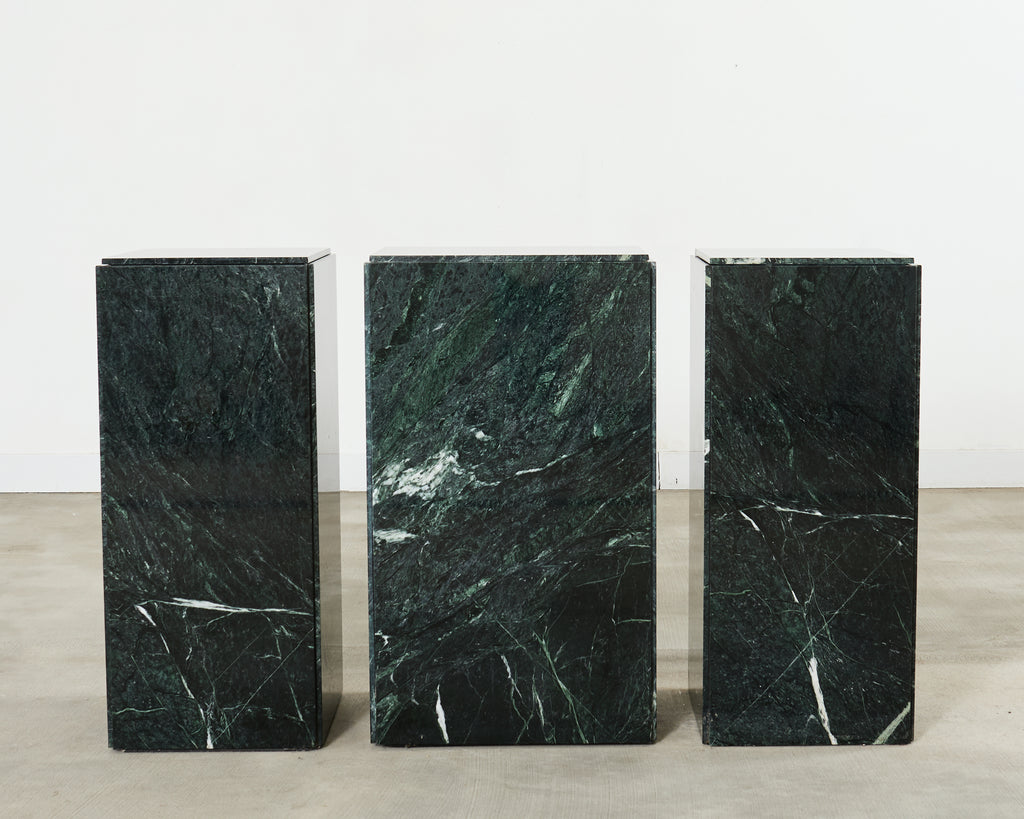 Trio of Italian Verdi Alpi Marble Pedestal Stands 41"h