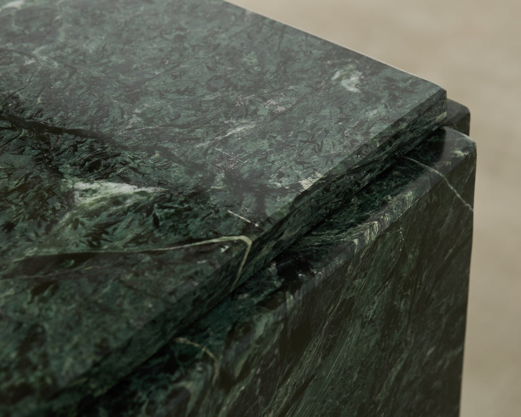 Trio of Italian Verdi Alpi Marble Pedestal Stands 41"h