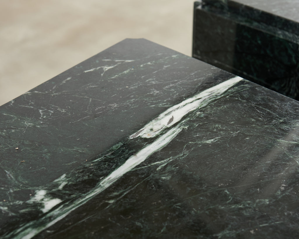 Trio of Italian Verdi Alpi Marble Pedestal Stands 41"h