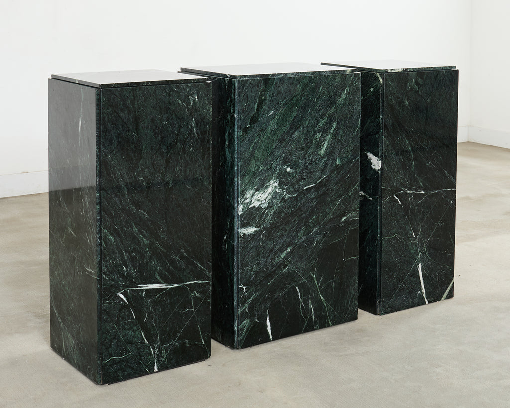 Trio of Italian Verdi Alpi Marble Pedestal Stands 41"h