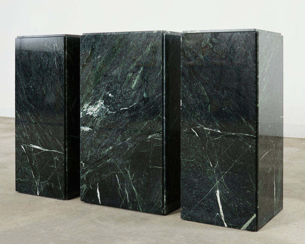 Trio of Italian Verdi Alpi Marble Pedestal Stands 41"h