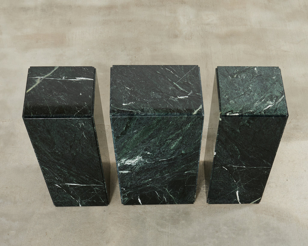 Trio of Italian Verdi Alpi Marble Pedestal Stands 41"h