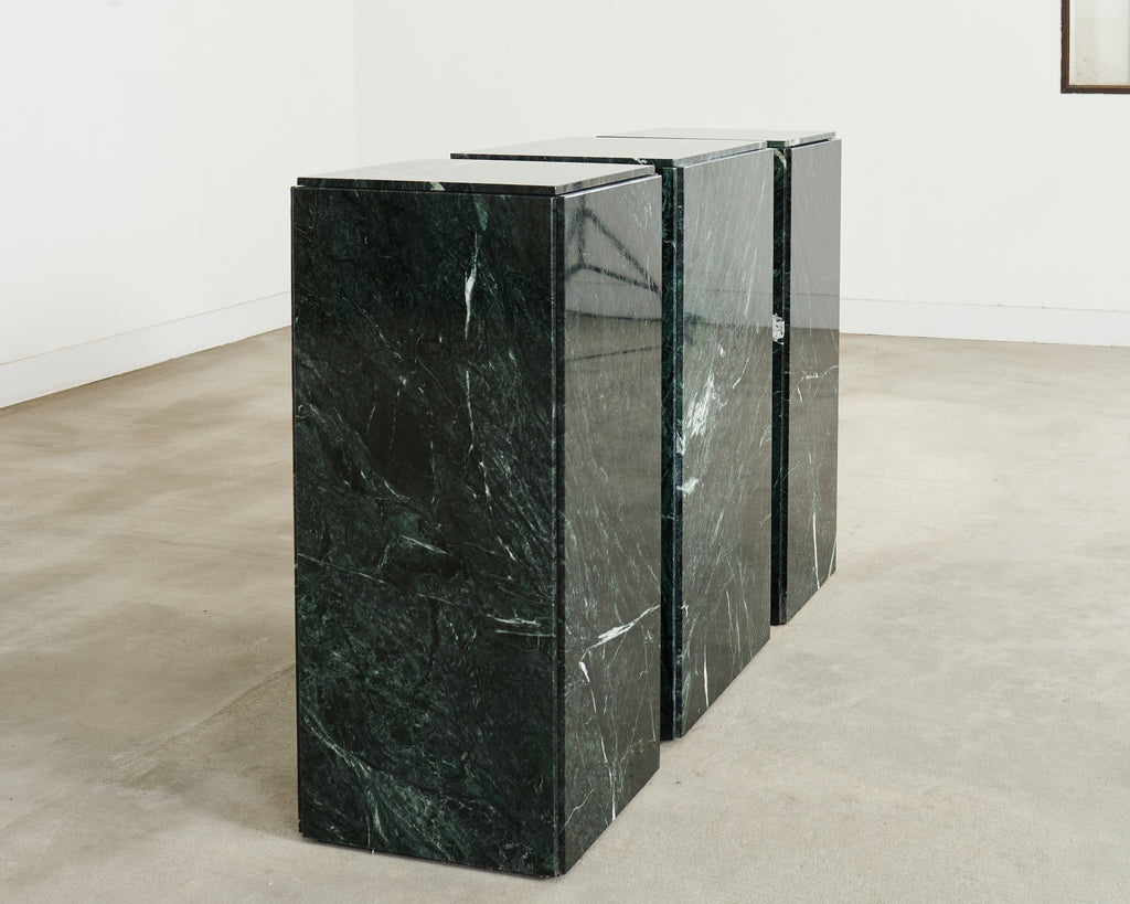 Trio of Italian Verdi Alpi Marble Pedestal Stands 41"h