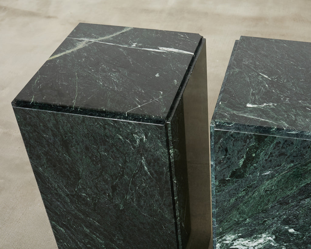 Trio of Italian Verdi Alpi Marble Pedestal Stands 41"h