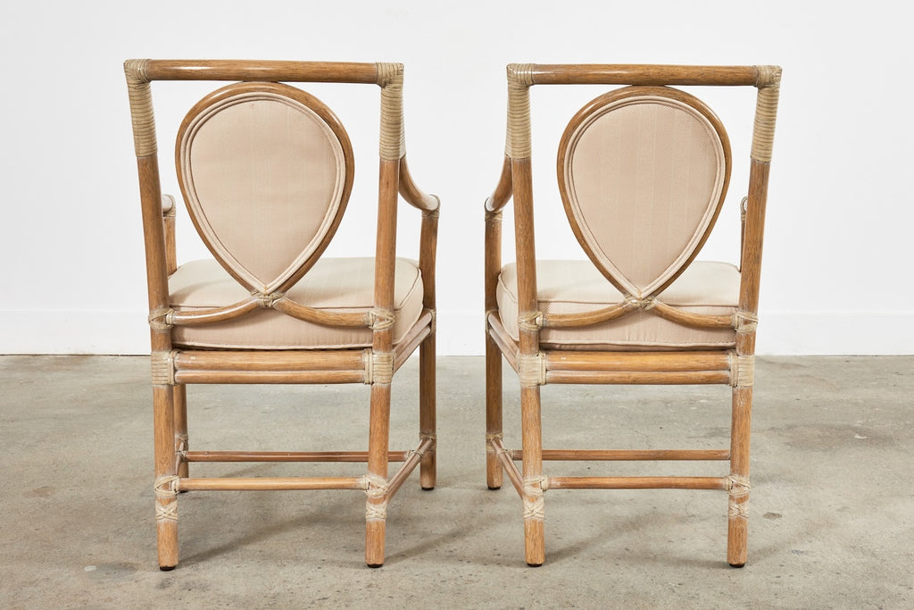 Pair of McGuire Rattan Leona Loop Back Dining Armchairs
