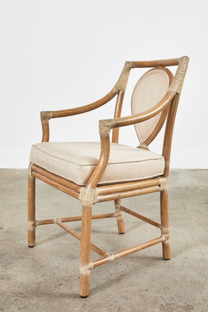 Pair of McGuire Rattan Leona Loop Back Dining Armchairs