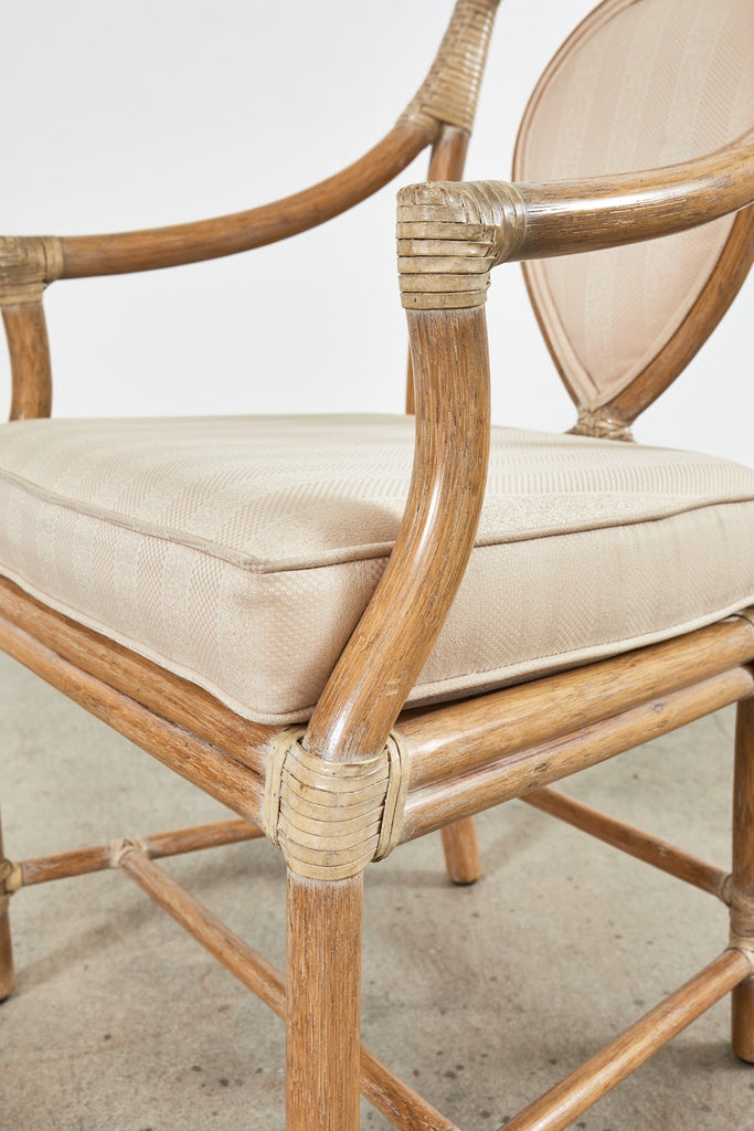 Pair of McGuire Rattan Leona Loop Back Dining Armchairs