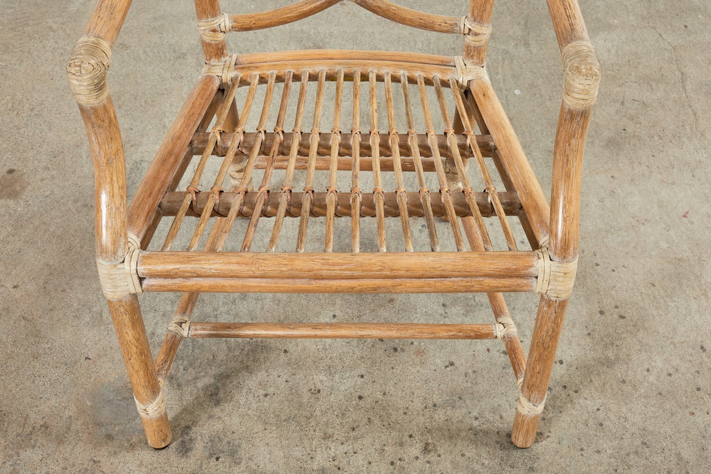 Pair of McGuire Rattan Leona Loop Back Dining Armchairs