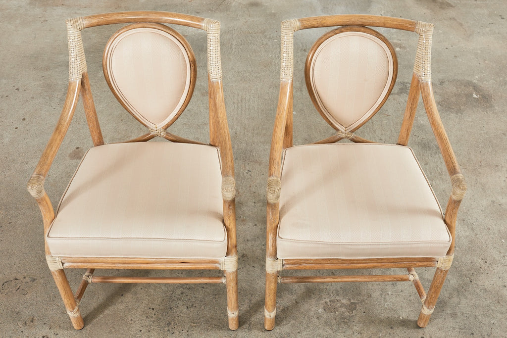 Pair of McGuire Rattan Leona Loop Back Dining Armchairs
