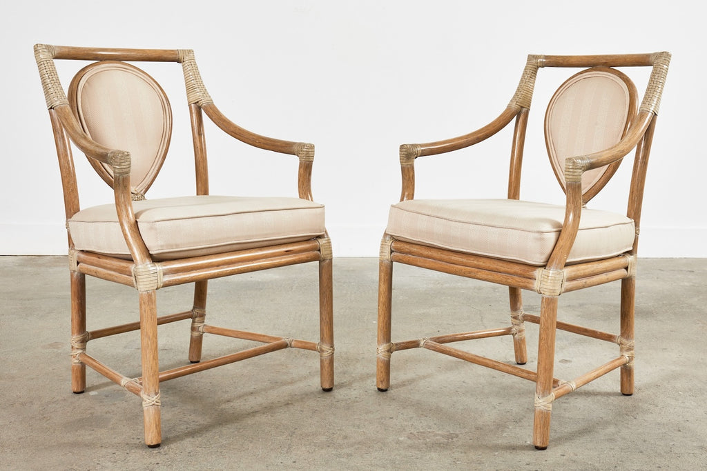 Pair of McGuire Rattan Leona Loop Back Dining Armchairs
