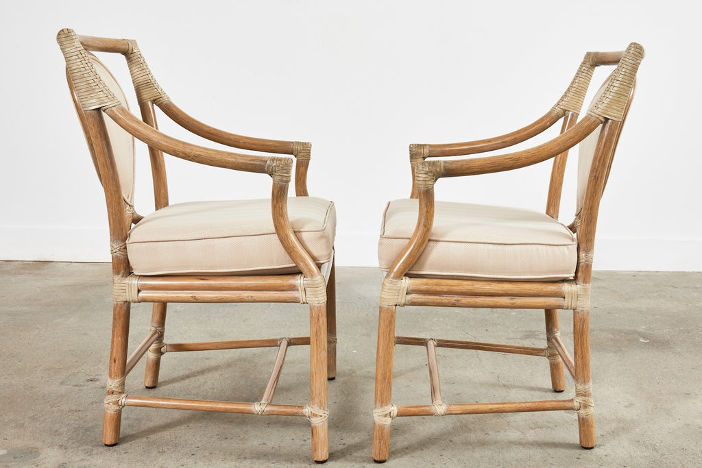 Pair of McGuire Rattan Leona Loop Back Dining Armchairs