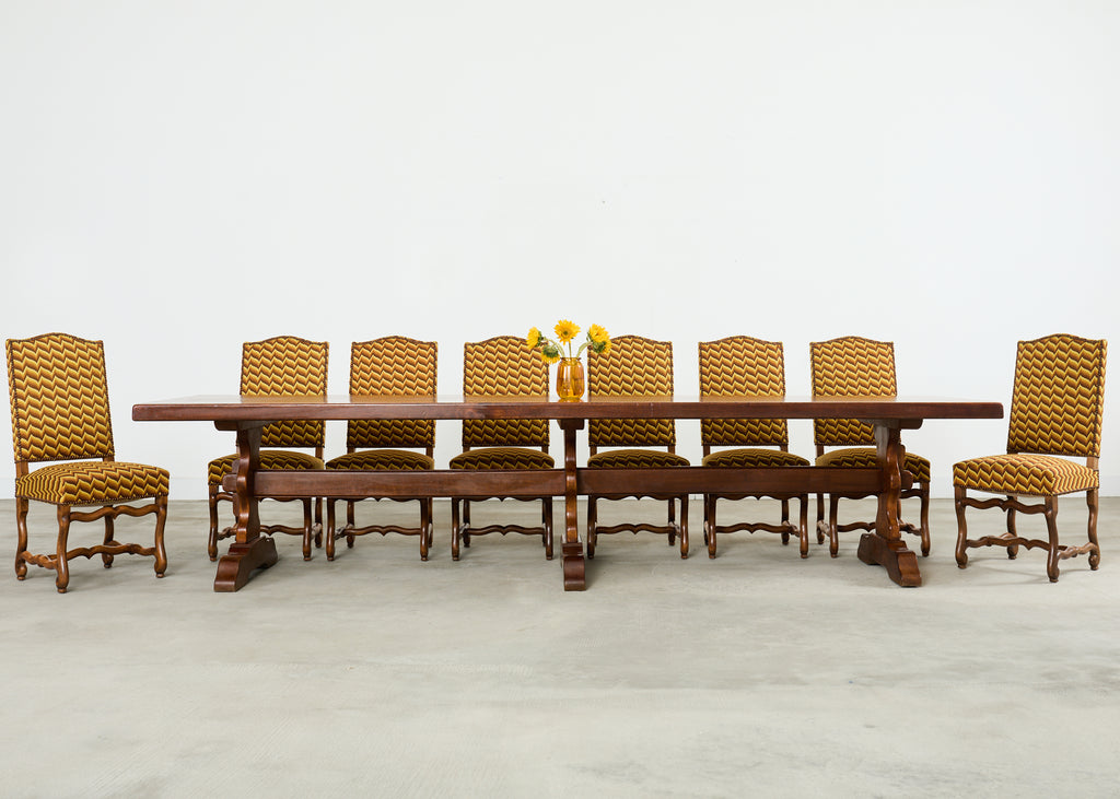 Monumental Country French Oak Farmhouse Triple Pedestal Dining Table