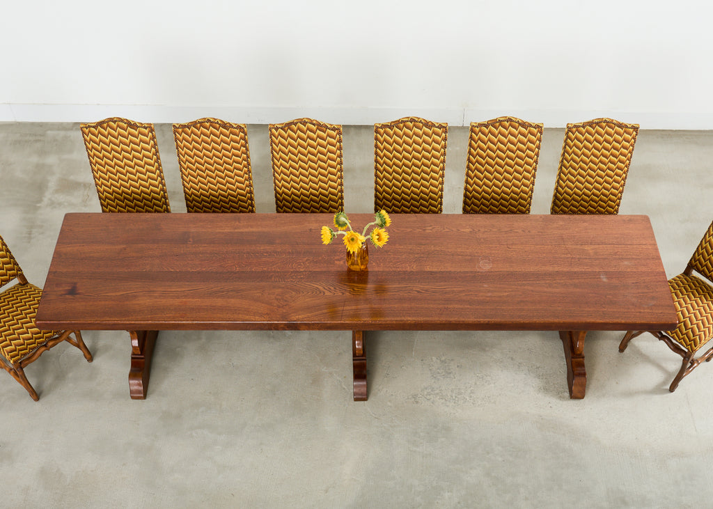 Monumental Country French Oak Farmhouse Triple Pedestal Dining Table