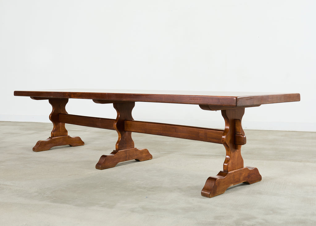 Monumental Country French Oak Farmhouse Triple Pedestal Dining Table