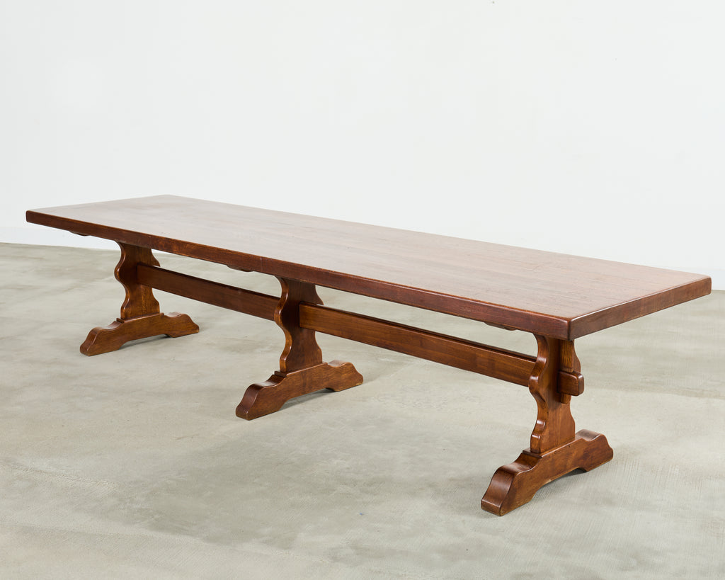 Monumental Country French Oak Farmhouse Triple Pedestal Dining Table