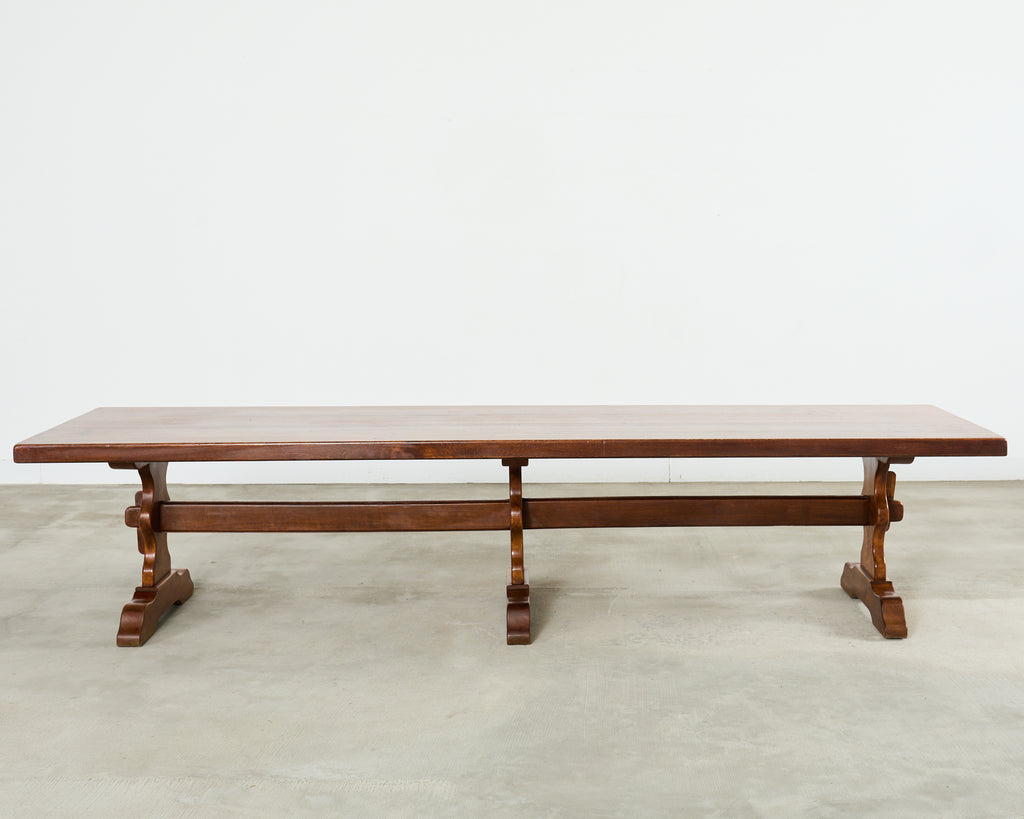 Monumental Country French Oak Farmhouse Triple Pedestal Dining Table