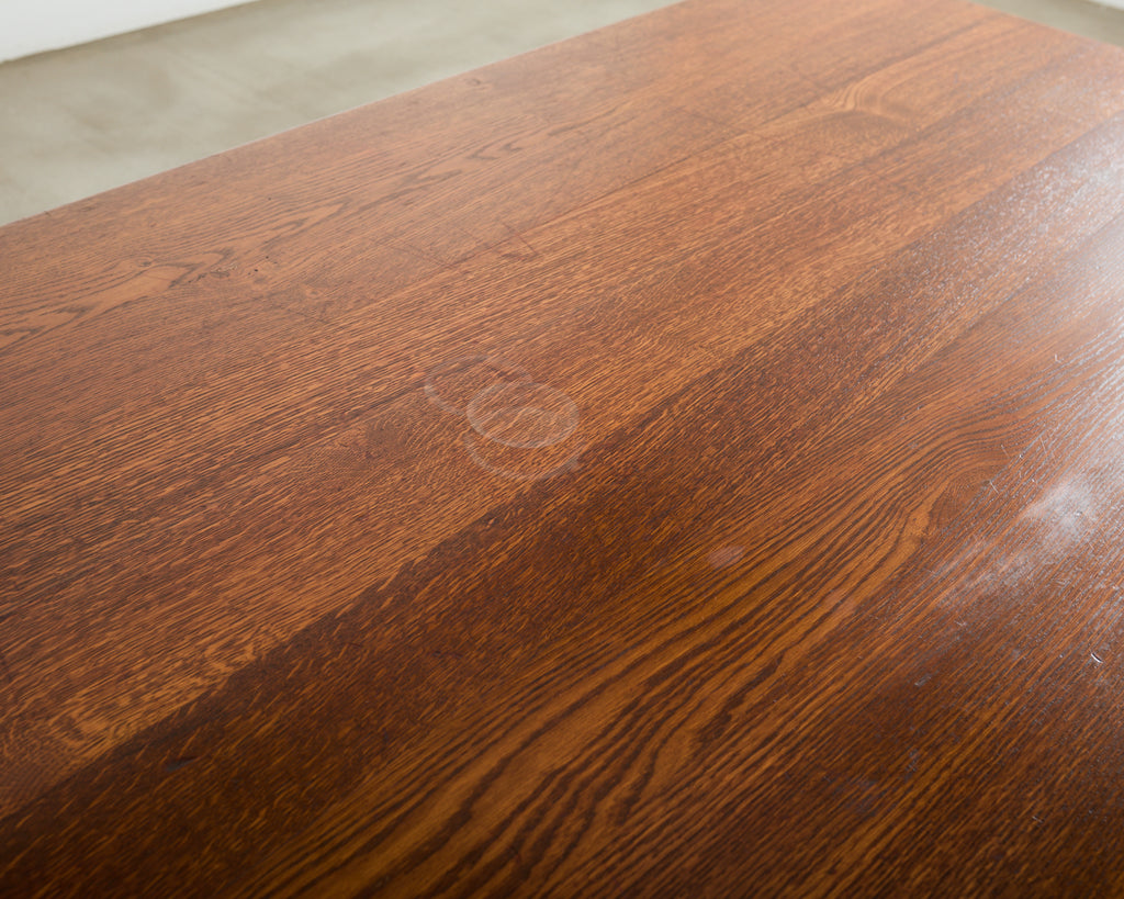 Monumental Country French Oak Farmhouse Triple Pedestal Dining Table