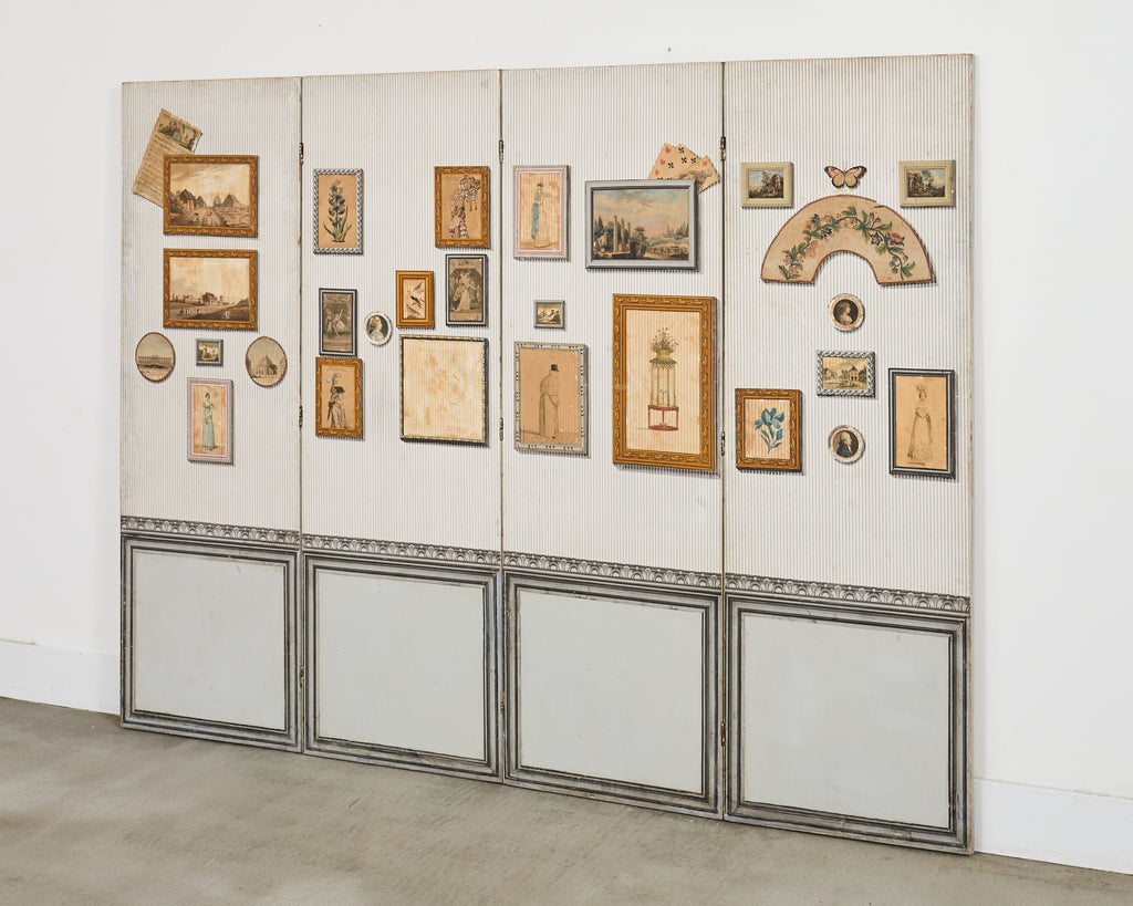 Mid-century French Trompe l'oeil Decoupage Folding Screen
