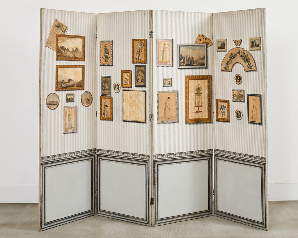 Mid-century French Trompe l'oeil Decoupage Folding Screen