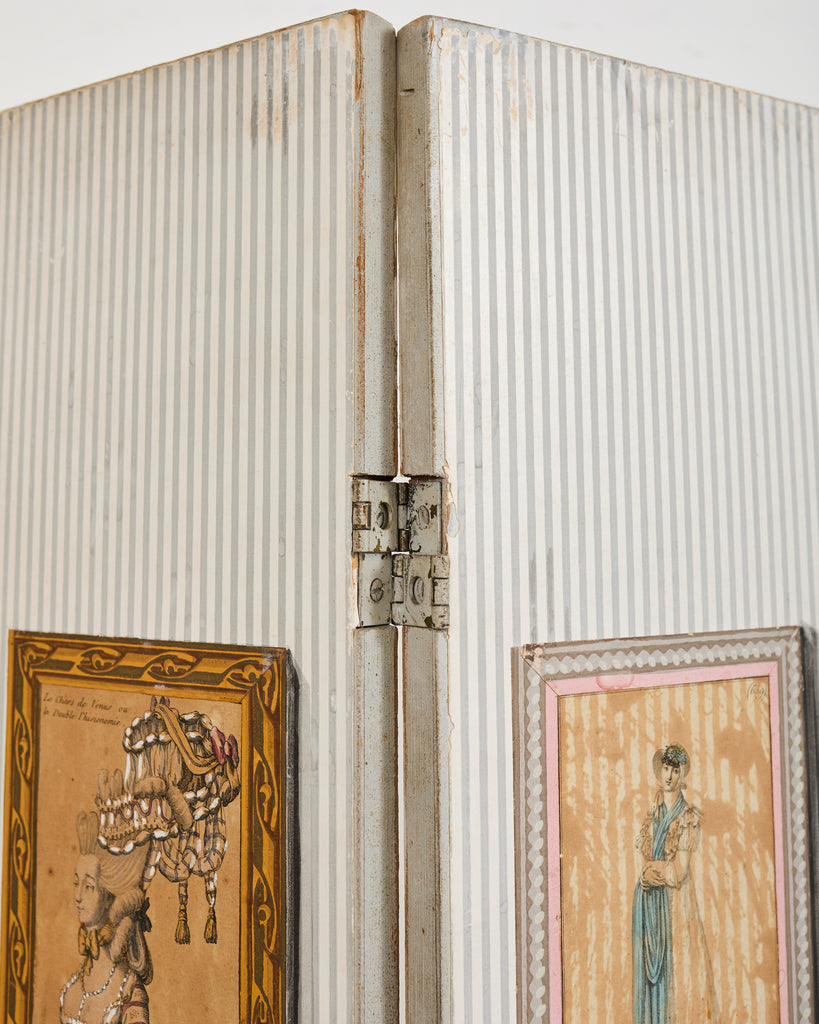 Mid-century French Trompe l'oeil Decoupage Folding Screen