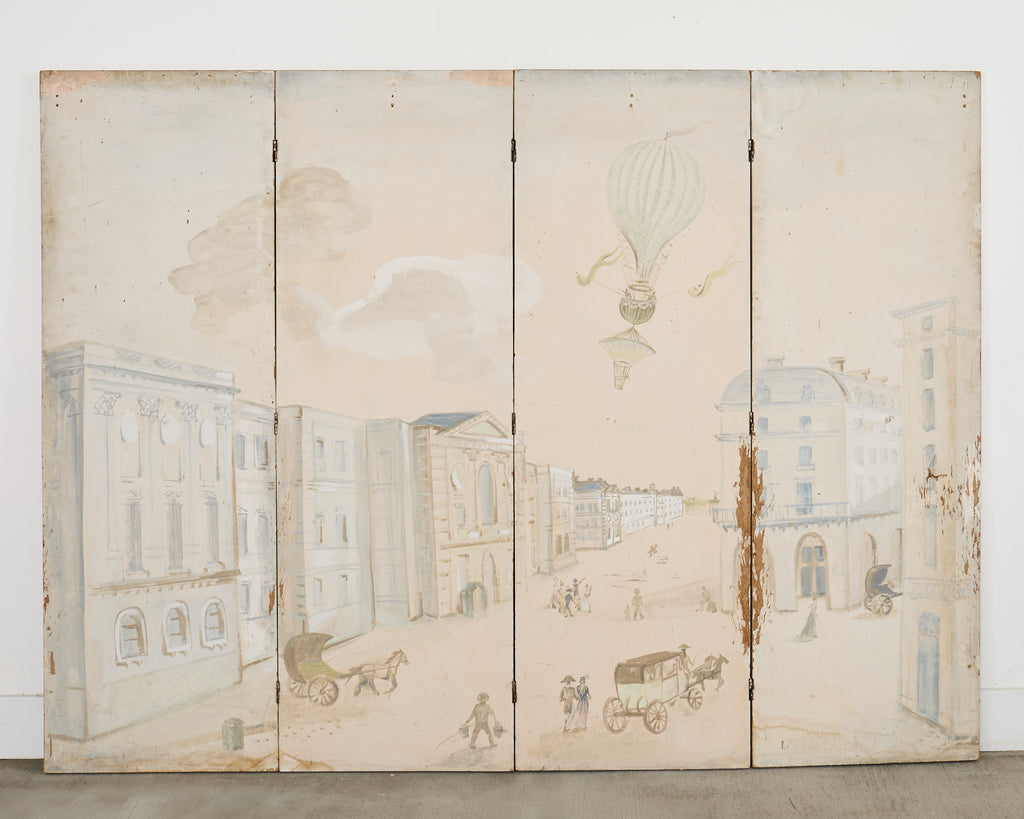 Mid-century French Trompe l'oeil Decoupage Folding Screen