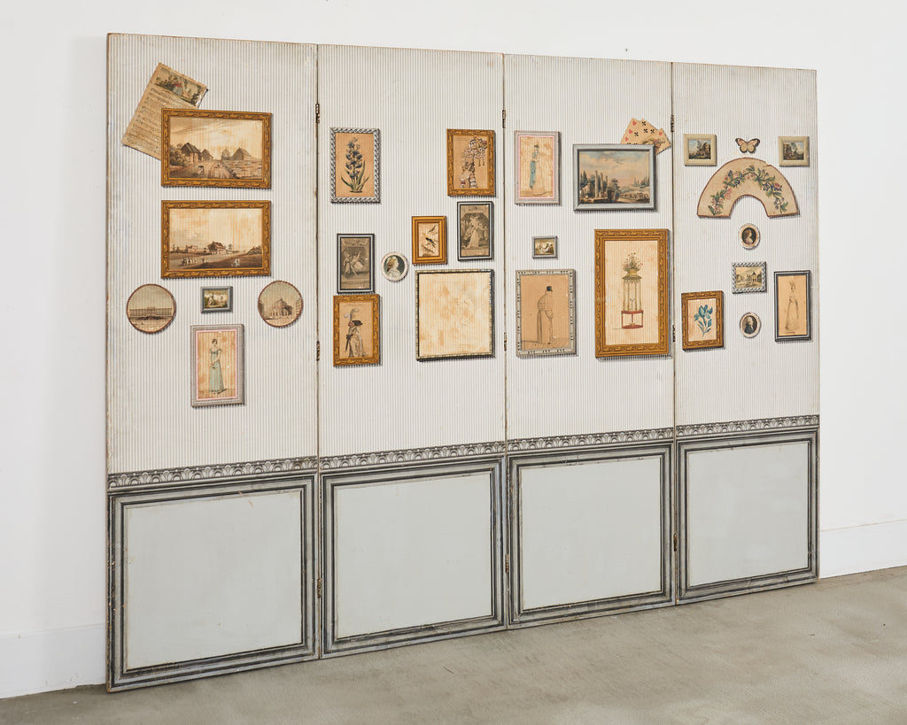 Mid-century French Trompe l'oeil Decoupage Folding Screen