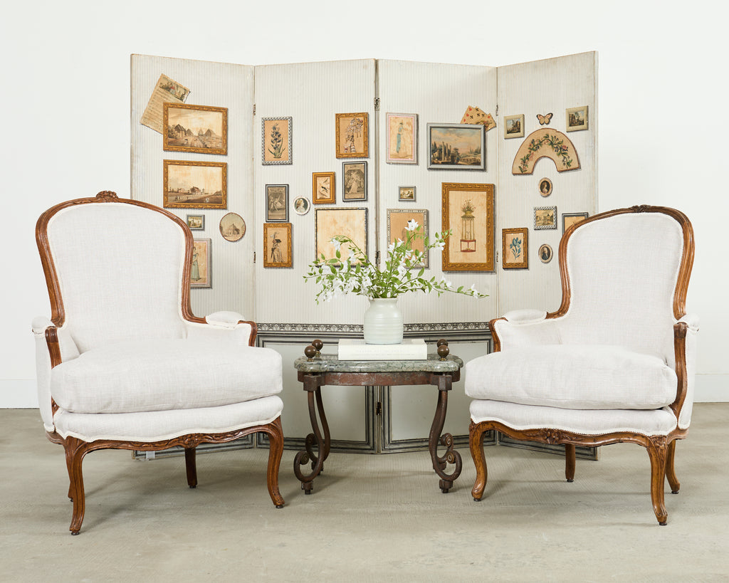 Mid-century French Trompe l'oeil Decoupage Folding Screen