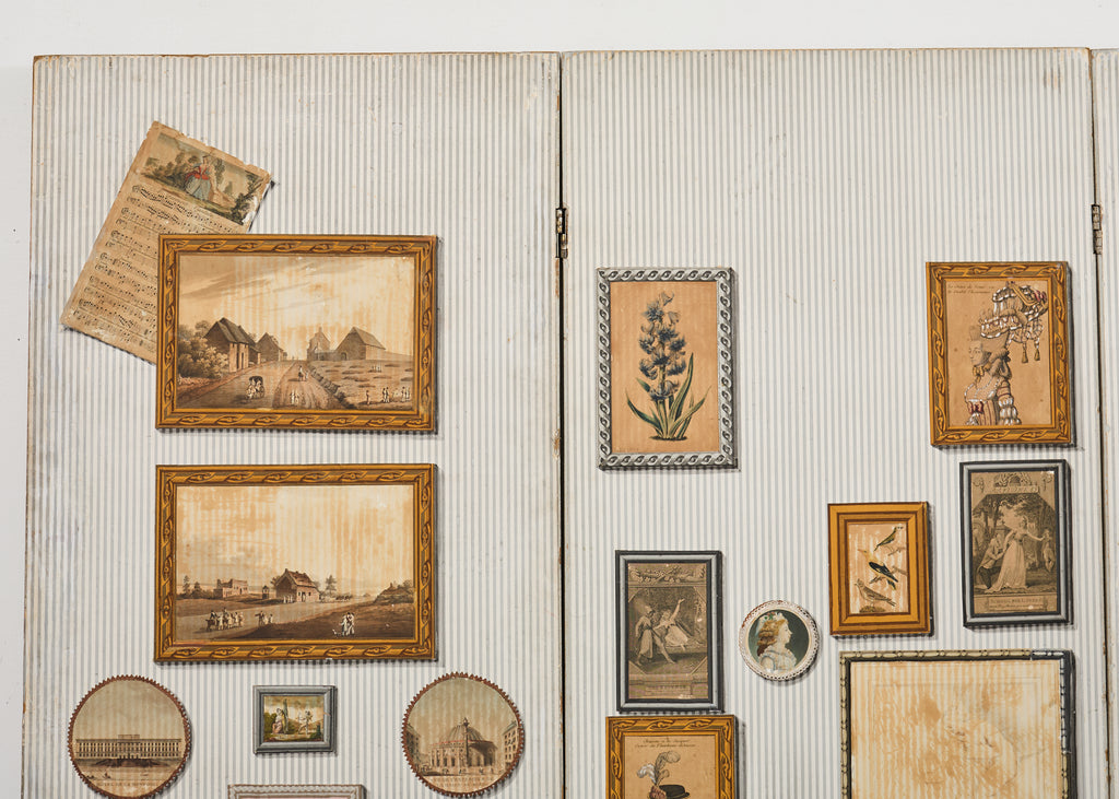 Mid-century French Trompe l'oeil Decoupage Folding Screen