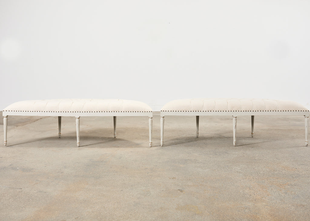 Pair of Swedish Gustavian Style Painted Demilune Benches