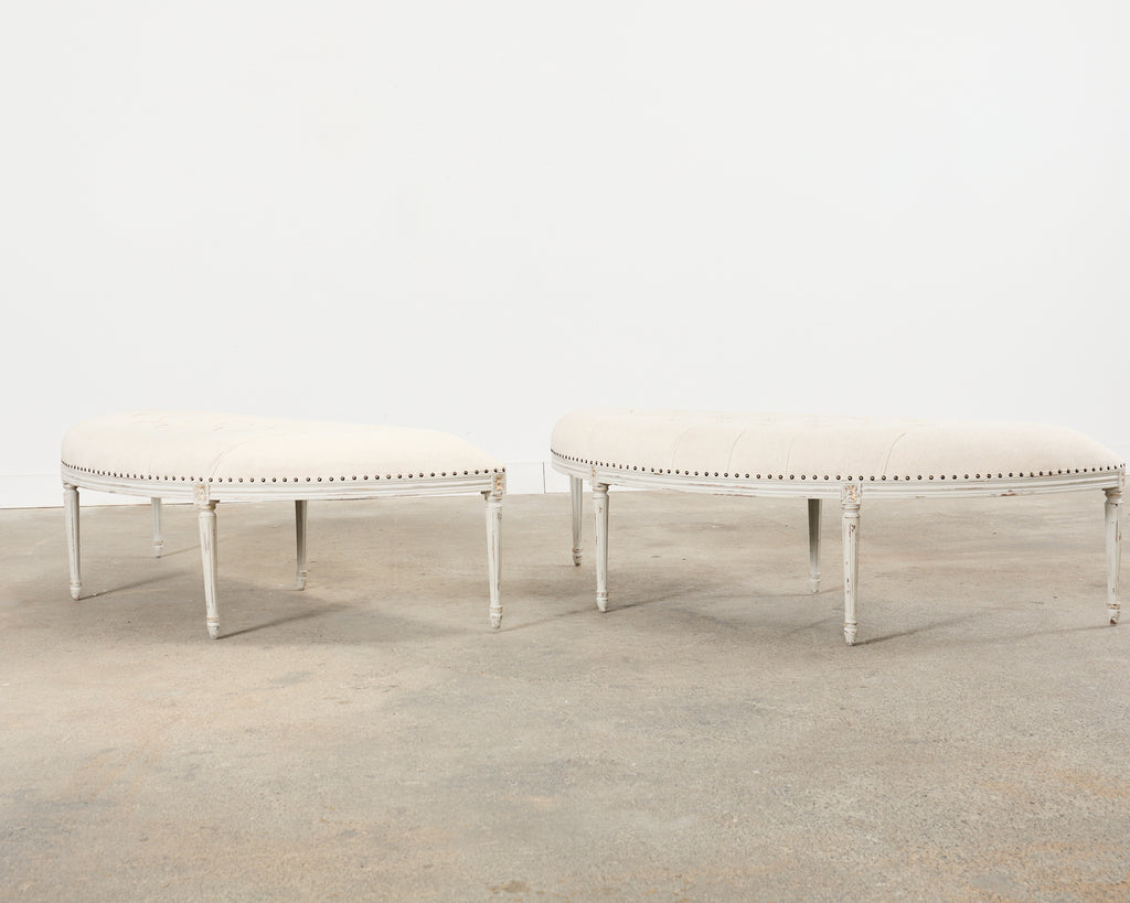 Pair of Swedish Gustavian Style Painted Demilune Benches