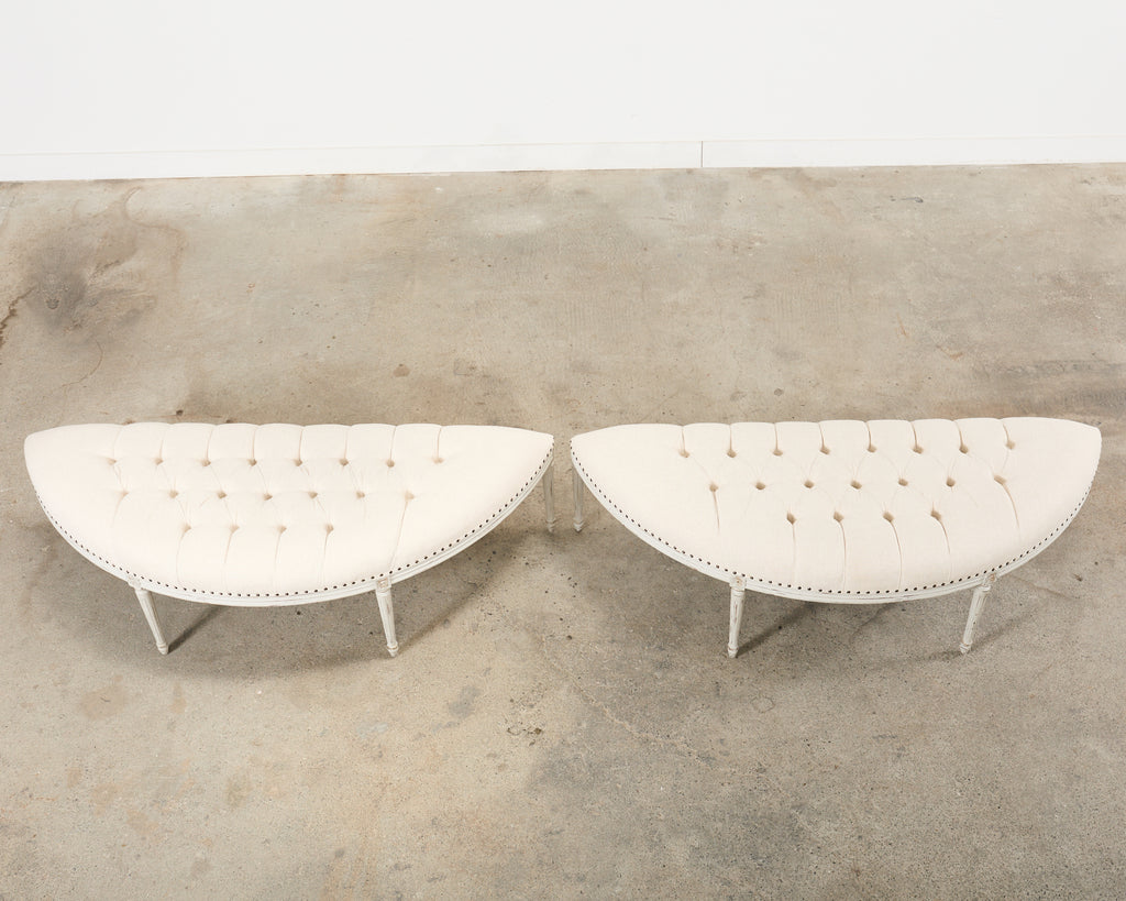 Pair of Swedish Gustavian Style Painted Demilune Benches