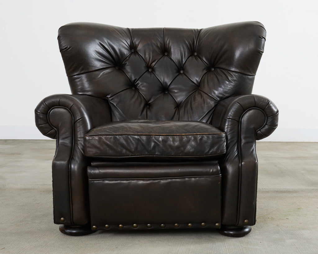 Ralph Lauren Style Cigar Leather Wingback Writers Chair