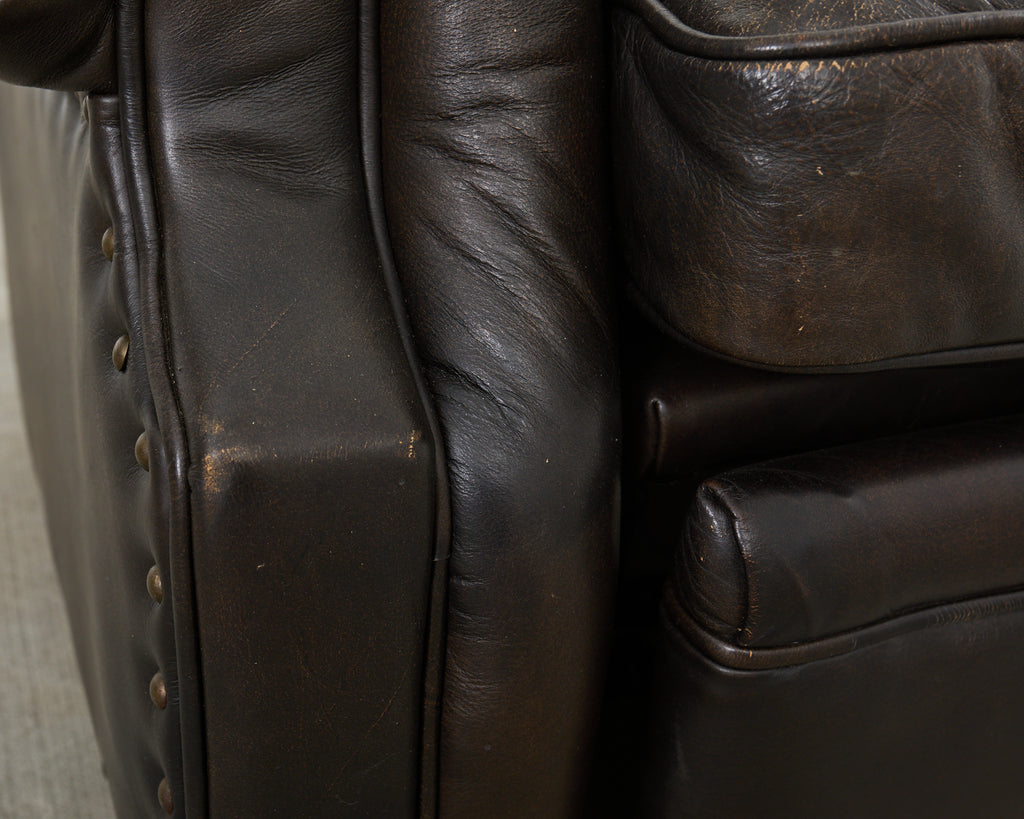 Ralph Lauren Style Cigar Leather Wingback Writers Chair