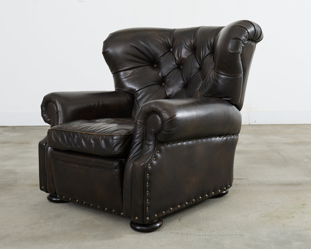 Ralph Lauren Style Cigar Leather Wingback Writers Chair