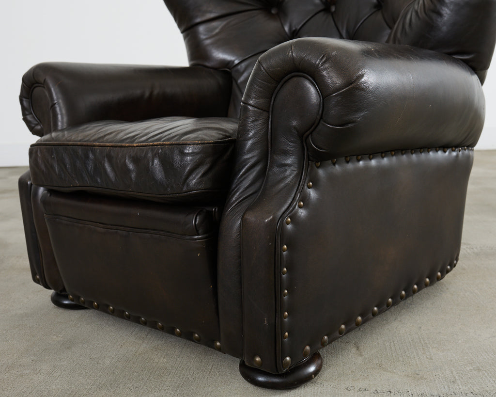 Ralph Lauren Style Cigar Leather Wingback Writers Chair