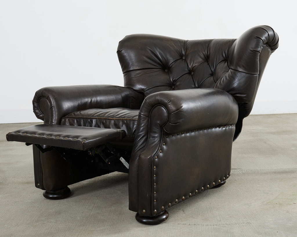 Ralph Lauren Style Cigar Leather Wingback Writers Chair