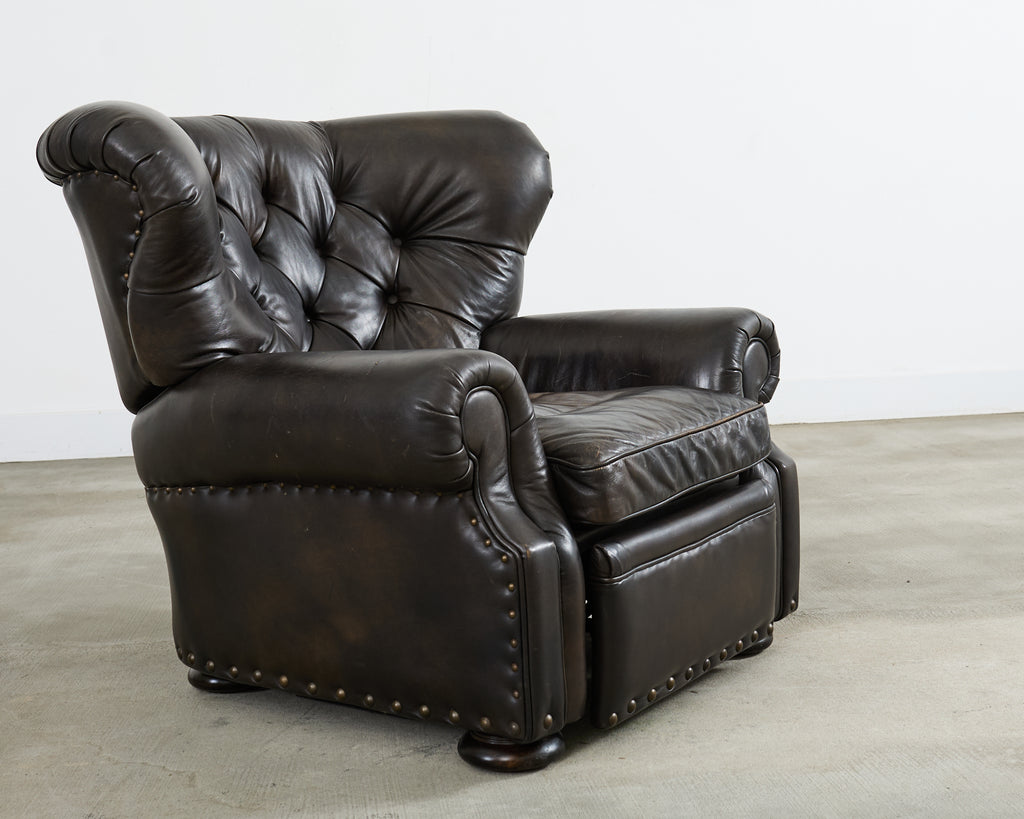 Ralph Lauren Style Cigar Leather Wingback Writers Chair