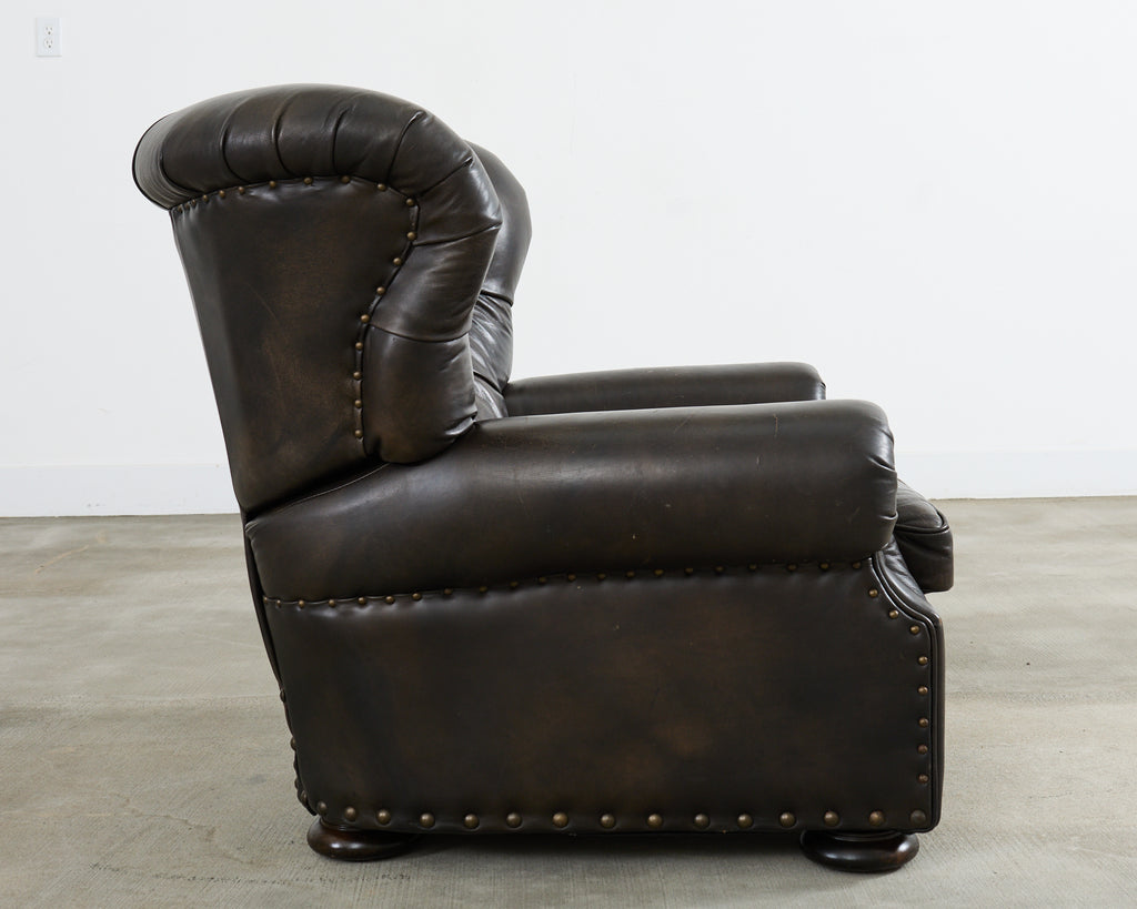 Ralph Lauren Style Cigar Leather Wingback Writers Chair
