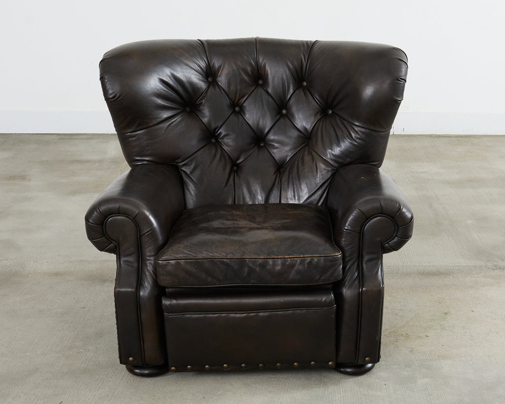 Ralph Lauren Style Cigar Leather Wingback Writers Chair