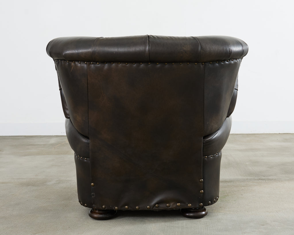 Ralph Lauren Style Cigar Leather Wingback Writers Chair